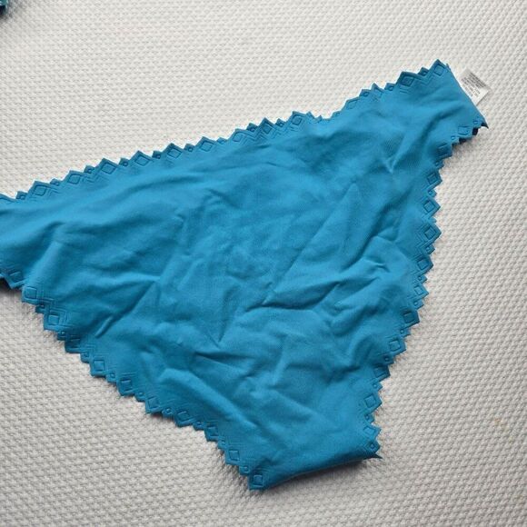PilyQ Womens S Turquoise Blue Gold Metallic Trim Bikini Bottom NEW Reversible - Picture 6 of 6